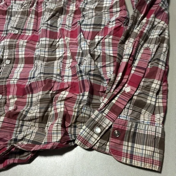 Old Navy Shirt Mens Red Plaid Slim Fit Long Sleeve Pockets Snap | Size XL - Picture 2 of 6